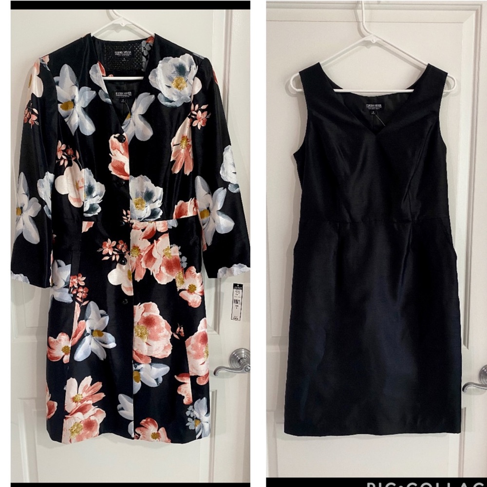 2 piece floral Jacket+ black dress set size 6